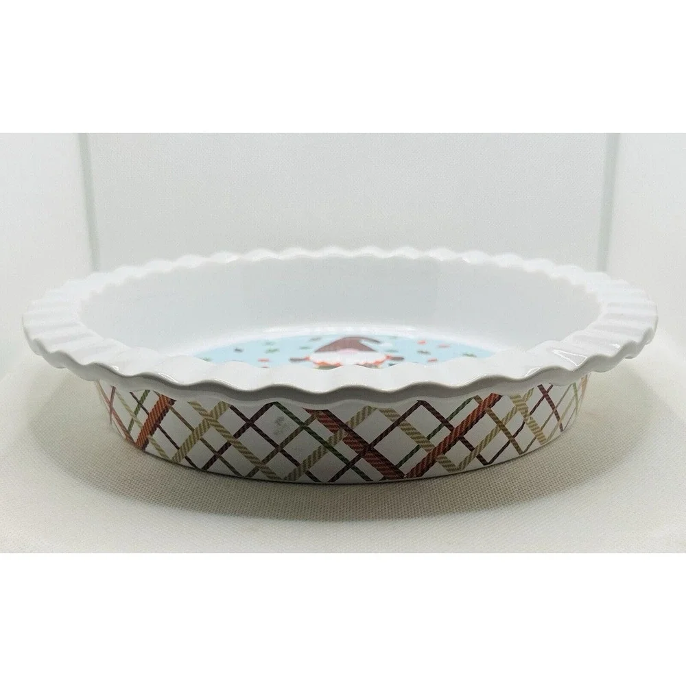 NANTUCKET Ceramic Pie Plate‎ Gnome Fox Squirrel Owl Fall Scene Leaves Autumn